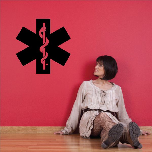 Paramedic star decal with black star and red medical staff symbol