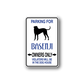 Parking for Basenji owners only decal with basenji silhouette and blue text arrows