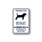 Beagle parking sign decal: blue text, white border, beagle silhouette