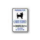 Cairn terrier parking sign vinyl sticker, white border with dark text and dog silhouette