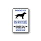 Parking sign wall decal: blue text, black Irish Wolfhound silhouette, arrows on white