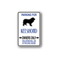Rectangular parking sign wall decal with blue text, Keeshond silhouette, Owners Only