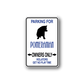 Vinyl parking sign wall decal with blue text, black Pomeranian silhouette, arrows