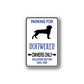 Vinyl parking sign decal with rottweiler silhouette and 'owners only' text