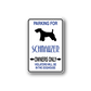 Dog parking sign wall decal with schnauzer silhouette and blue text 'Parking for Schnauzer'