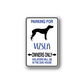 Vinyl parking sign decal: black vizsla silhouette, blue “PARKING FOR VIZSLA” and “OWNERS ONLY”