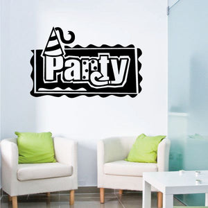 Party vinyl wall decal with black party hat and bold “Party” text