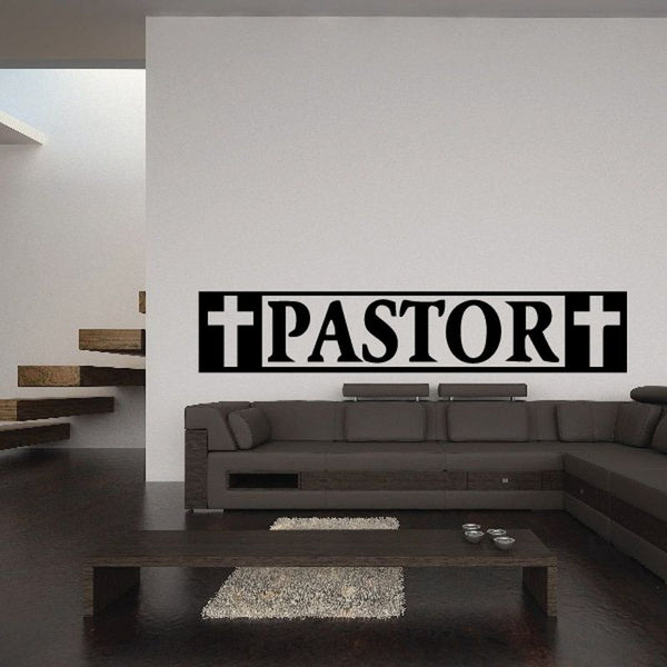 Pastor wall decal with cross icons and large “PASTOR” lettering