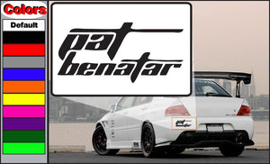 Pat Benatar band logo decal in black script on white