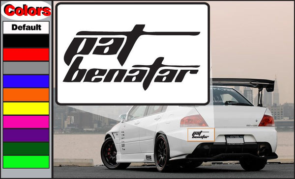 Pat Benatar band logo decal in black script on white