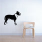 Patched pit bull decal, black dog with white chest and markings