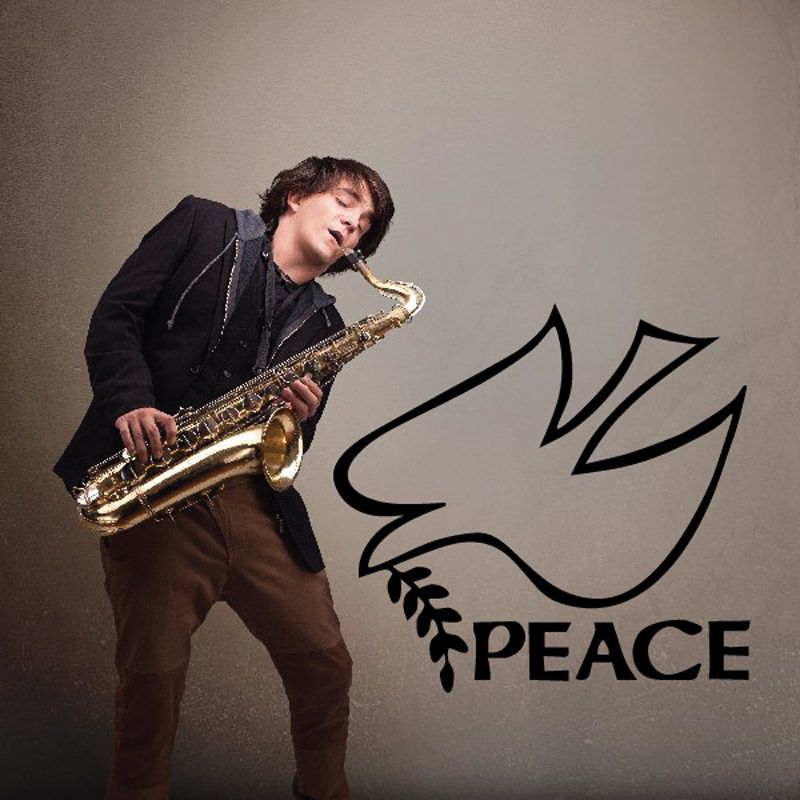 Peace dove decal with 'PEACE' text, black outline