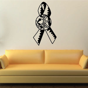 Black awareness ribbon decal with peace symbol in the center