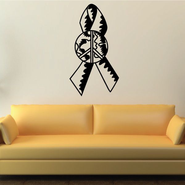 Black awareness ribbon decal with peace symbol in the center