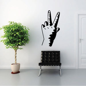 Black peace sign hands wall decal with bold outline and finger peace symbol