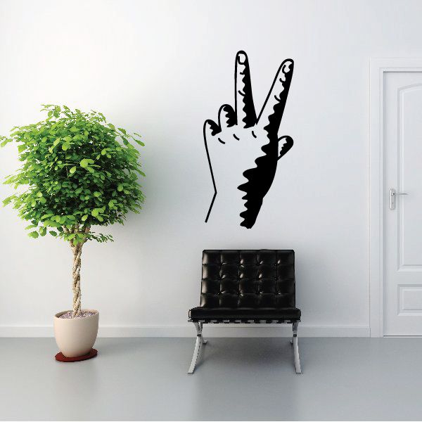 Black peace sign hands wall decal with bold outline and finger peace symbol