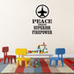 Peace Through Superior Firepower decal with plane emblem and stacked text