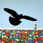 Flying pigeon wall decal with black silhouette, spread wings in flight