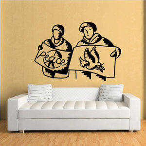 Peaceful protestors wall decal with two figures holding 'Peace' signs