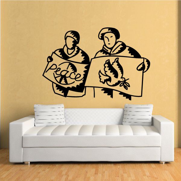 Peaceful protestors wall decal with two figures holding 'Peace' signs
