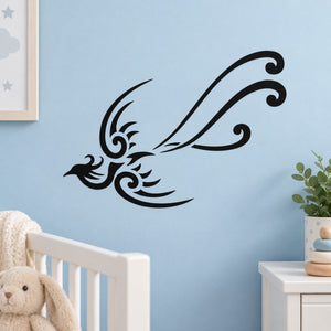 Peacock wall decal with black ornamental flourish design