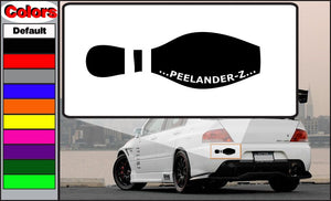 Black PeeLanderz decal with stylized logo and text on white backing