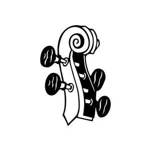 Peg box decal with stylized instrument pegs, black and white
