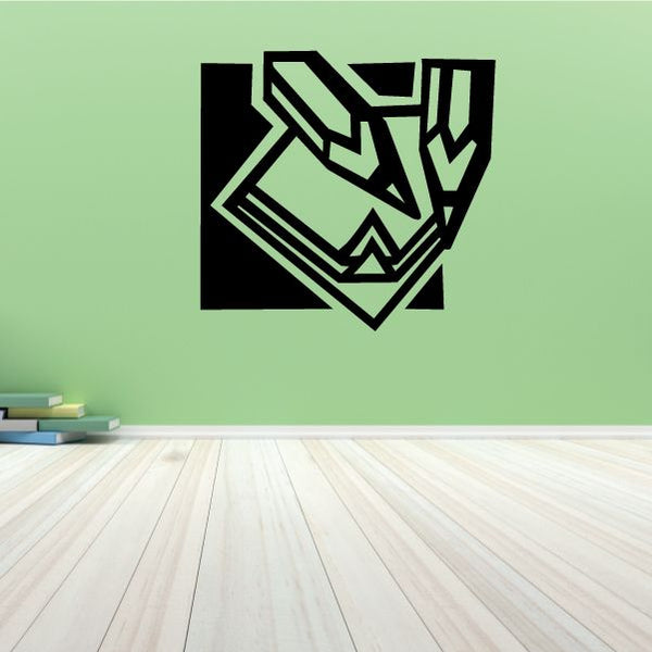 Vinyl wall decal featuring black abstract pencil and paper icon