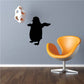 Penguin flapping decal with black penguin silhouette and small white face-like circle