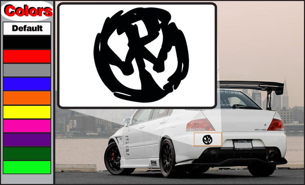 Pennywise decal, black circular graphic with white cutout shapes