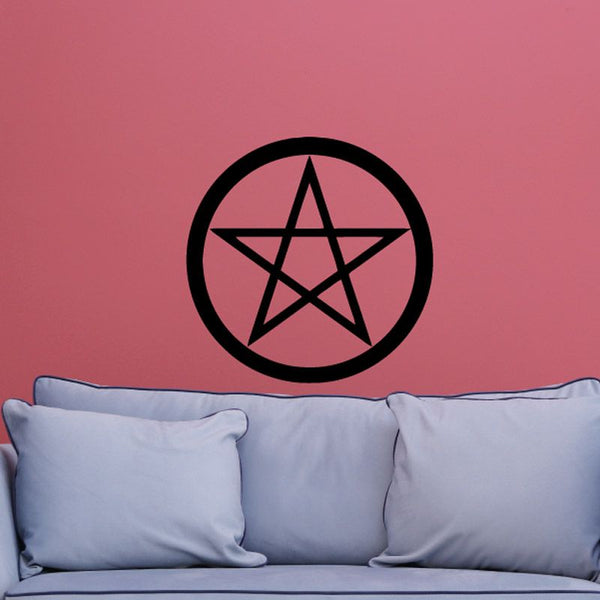 Black pentagram outlined decal with circular border