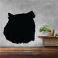 Black cat head decal with pointy ears and whiskers, Persian style silhouette