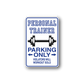 Personal trainer parking only sticker with barbell icon and warning text