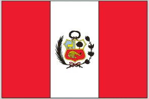 Peru flag sticker with red, white, and red vertical stripes and central coat of arms