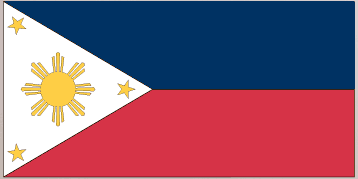 Philippines flag sticker with blue field, white triangle, sun and three stars