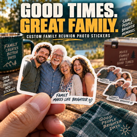 Custom Family Reunion Photo Stickers — example custom photo stickers