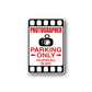 Photographer parking only sticker with camera icon and red text