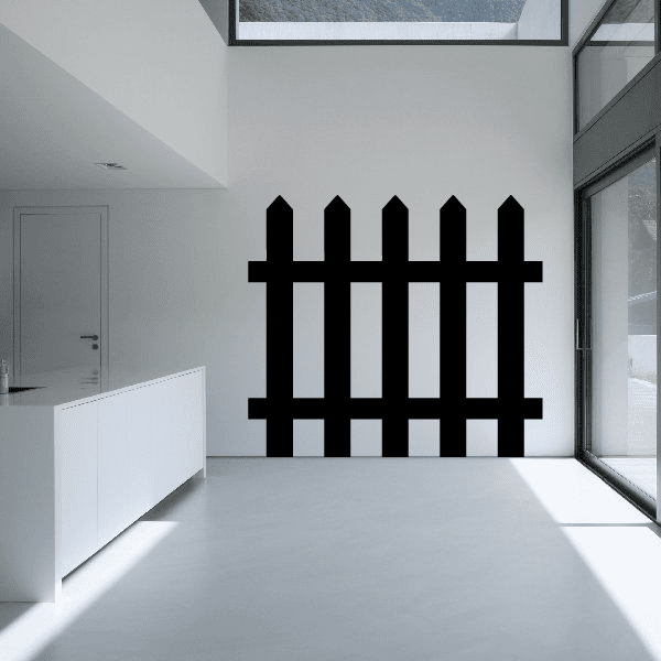 Black picket fence wall decal with vertical slats and cross rails