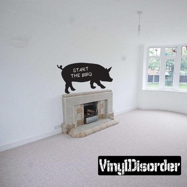 Running pig wall chalkboard decal with 'START THE BBQ' text