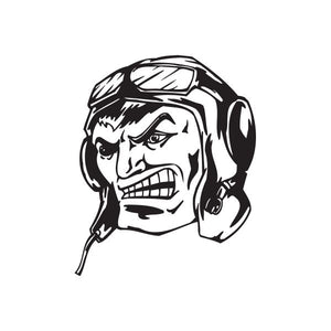 Pilot face decal: black-and-white angry face with pilot headset