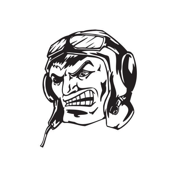 Pilot face decal: black-and-white angry face with pilot headset