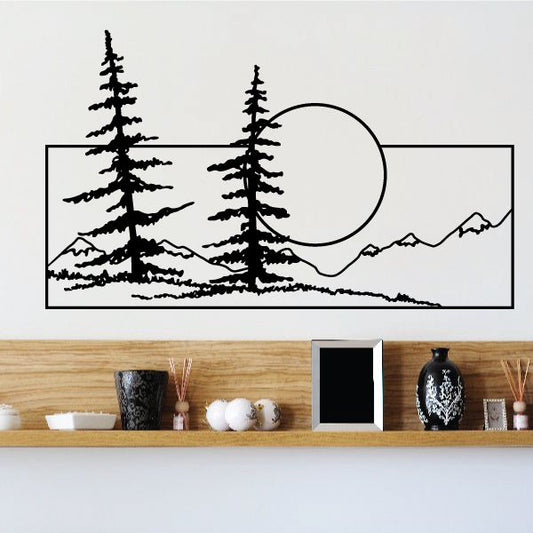 Image of Pine Trees And Sunset Wall Decal - Vinyl Decal - Car Decal - Business Sign - MC131