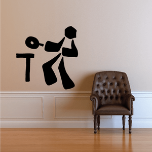 Black ping pong player wall decal with paddle and ball