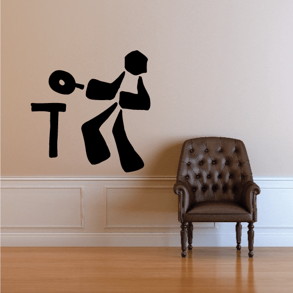 Black ping pong player wall decal with paddle and ball