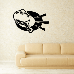 Ping pong racket wall decal with black racket and white ball graphic.