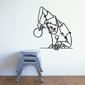 Ping pong wall decal of a boy playing table tennis with paddle and ball