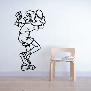 Ping pong wall decal, black line-art player with paddle and ball