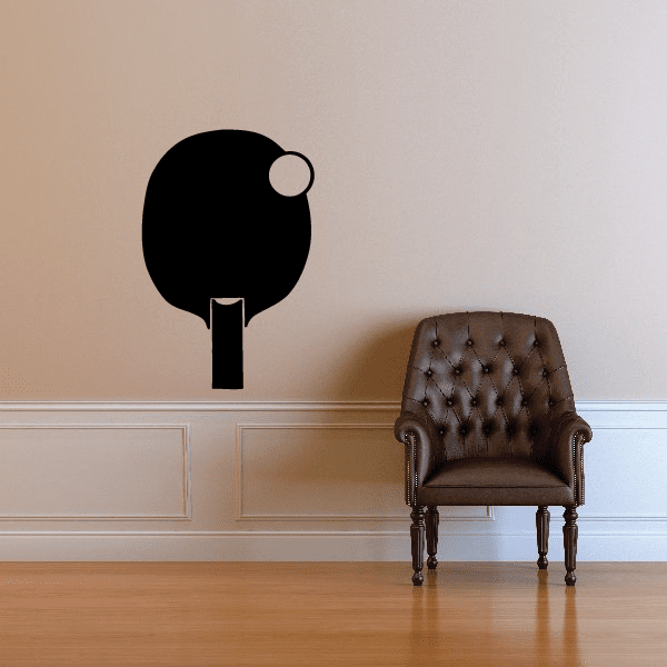 Ping pong wall decal: black paddle with white ball on top