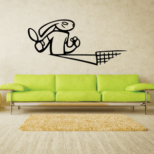 Ping pong wall vinyl decal: paddle player with racket and aiming paddle