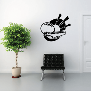 Black ping pong paddle wall decal with ball graphic, vinyl-style sticker
